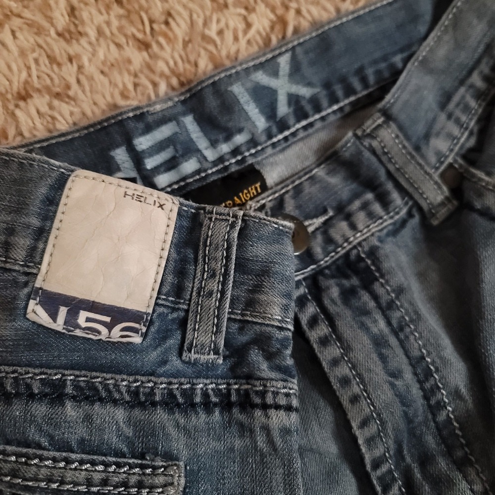 Helix Loose Straight Jeans Mens 34x32 Blue Medium Wash Contrast Back Pockets